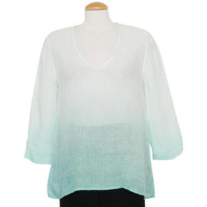Eileen Fisher Deep Aqua Blue Ombre Linen Gauze Top S